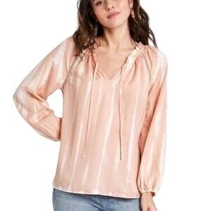 NWOT KNOX ROSE Top XL Bow Crochet Balloon Long Sleeve Beige Ivory Tie Dye